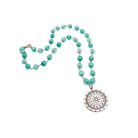 Teal Blossom Necklace with Flower Pendant